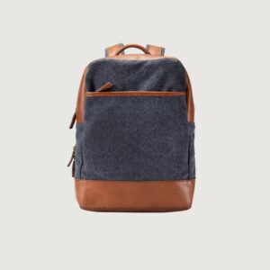 Work Backpack in Blue Olona fabric and Vegetable-tanned Cowhide