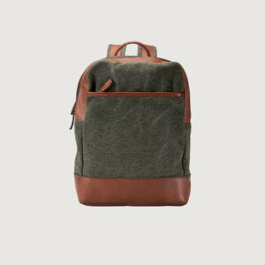 Work Backpack in Green Olona fabric and Vegetable-tanned Cowhide